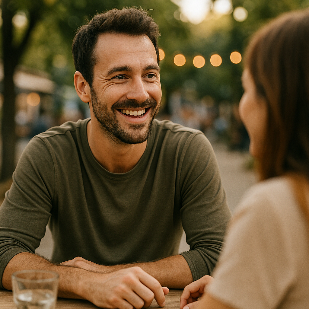 Un homme regardant une femme avec le sourire
