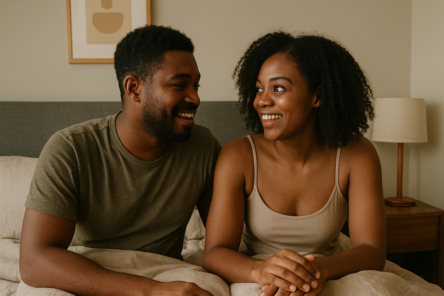 Couple Black discutant de leurs fantasmes dans un cadre intime et naturel